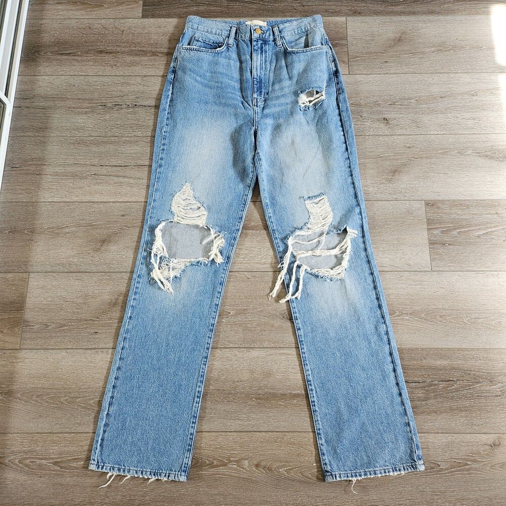 Triarchy Womens Distressed High Rise Straight Leg Jeans Summer Light Wash 30 NWT